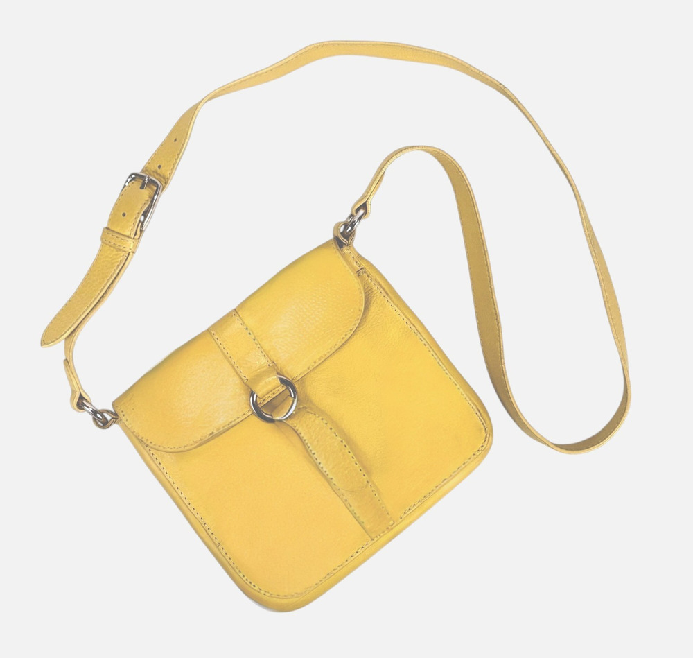 Vtg COLE HAAN Leather Crossbody Bag Flap Yellow Purse
